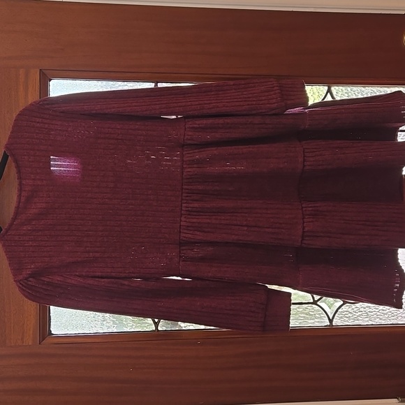 Frye Burgundy Ribbed Knit Dress Square Neck Long Sleeve Pockets NWT Size L - Picture 8 of 8
